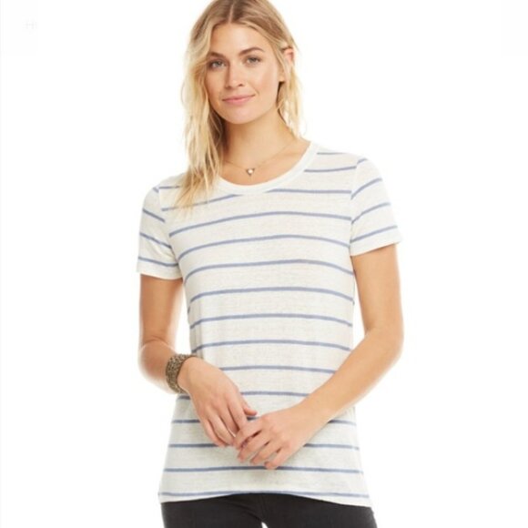 CHASER Stripe Lace-Up Back Linen Jersey T-Shirt Hi-Lo Beachy Top M Revolve NWT - Picture 2 of 5